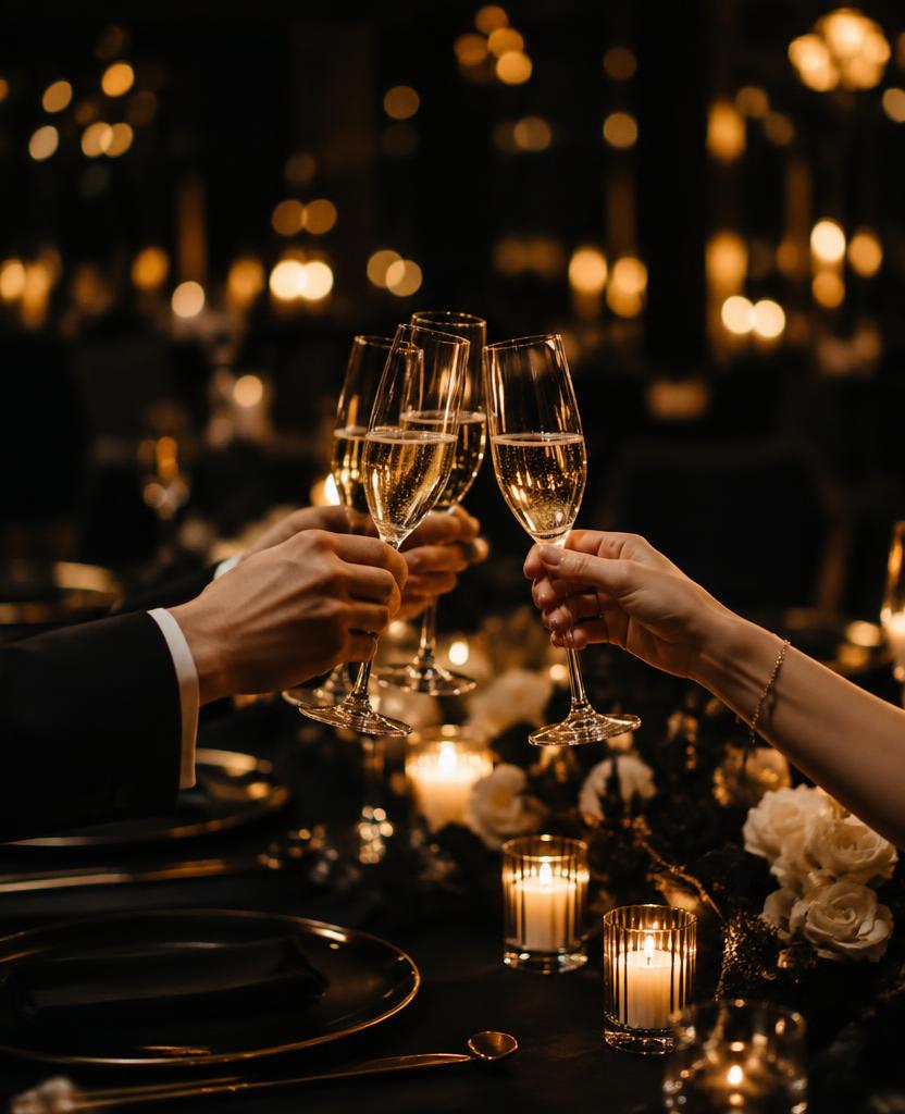 Champagne toast at an elegant wedding reception